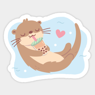 Cute Otter Loves Bubble Tea Sticker